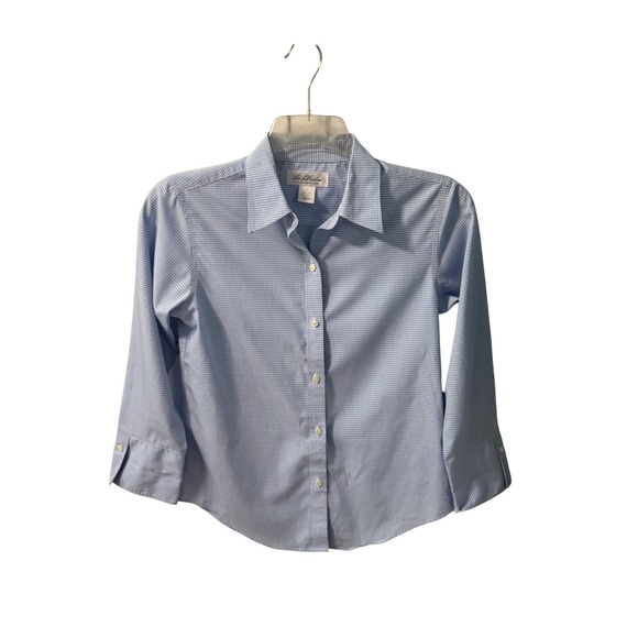 Brooks Brothers Tops - Brooks Brothers WM's 4 Light Blue Gingham Non-Iron 3/4 Sleeve Button Down Shirt